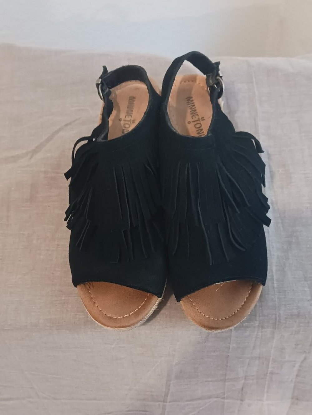 Minnetonka Black Fringe Wedge
